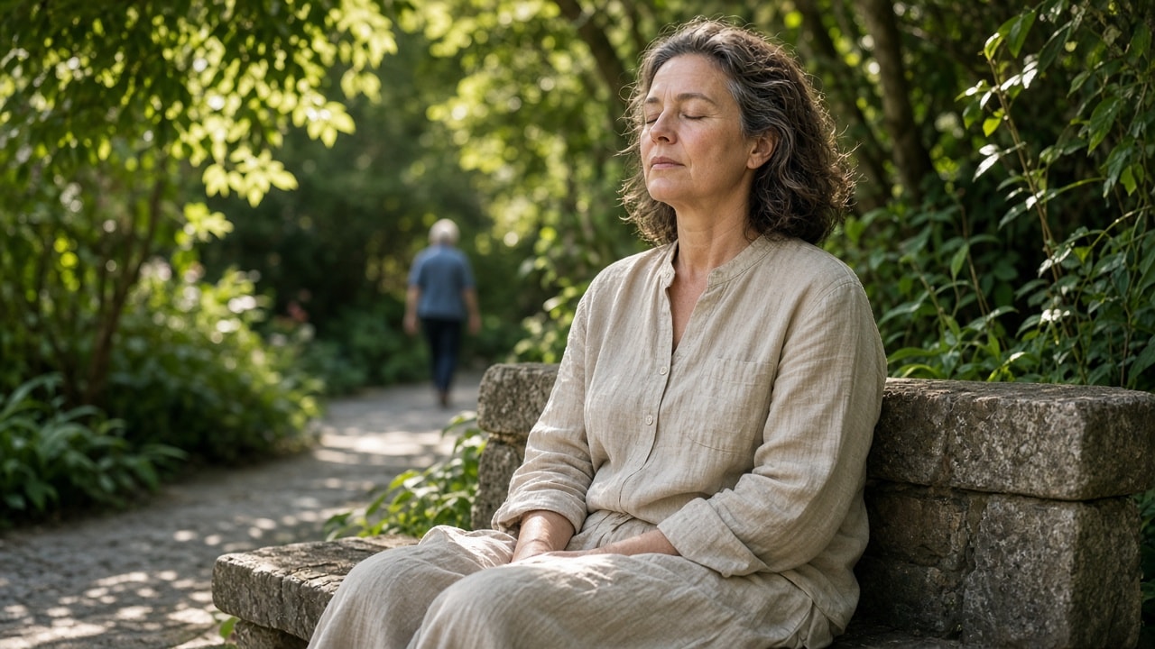 Una adulta en un momento de calma en un jardín